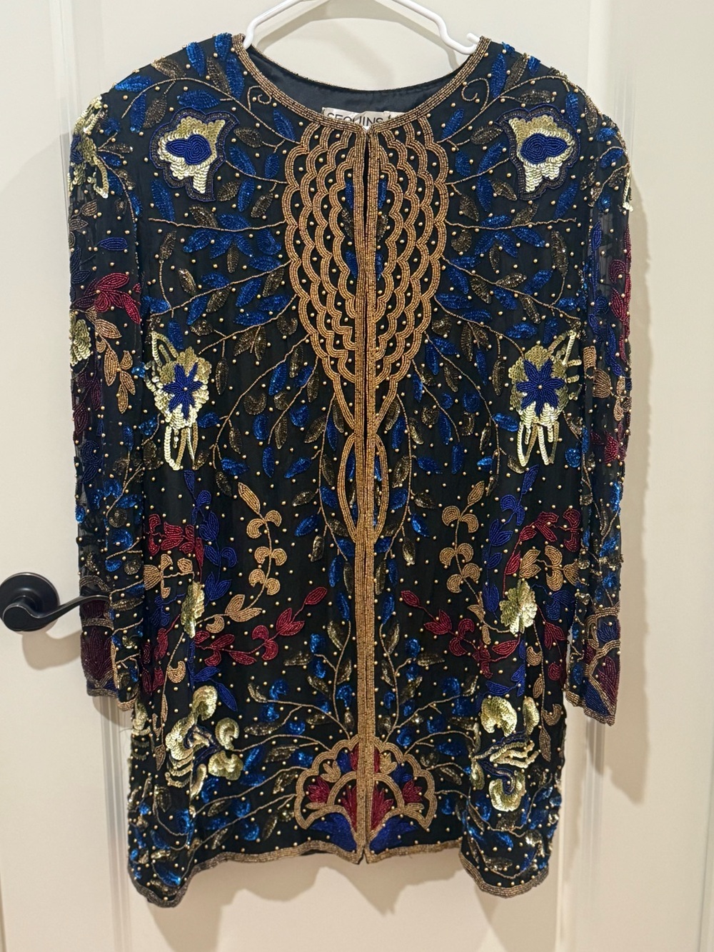 Sequins Originals Vintage Sequin Silk Jacket Blazer Size L/XL Beaded
